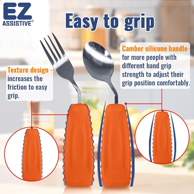 Adaptive Weighted Utensils Set – Spoon and Fork for Hand Tremors, Parkinson’s, Elderly, and Arthritis – Adaptive Eating Utensils for Weak Grip and Limited Mobility