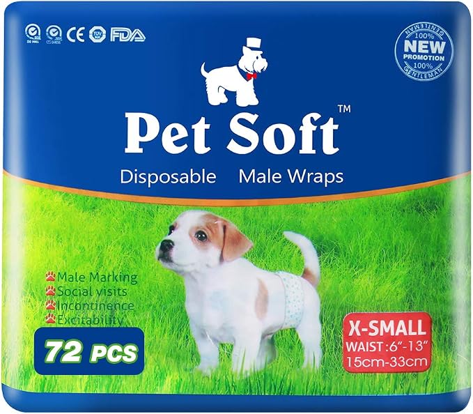 Pet Soft Disposable Male Dog Wraps - Dog Diapers for Male Dogs, Puppy Diapers 72pcs XSmall