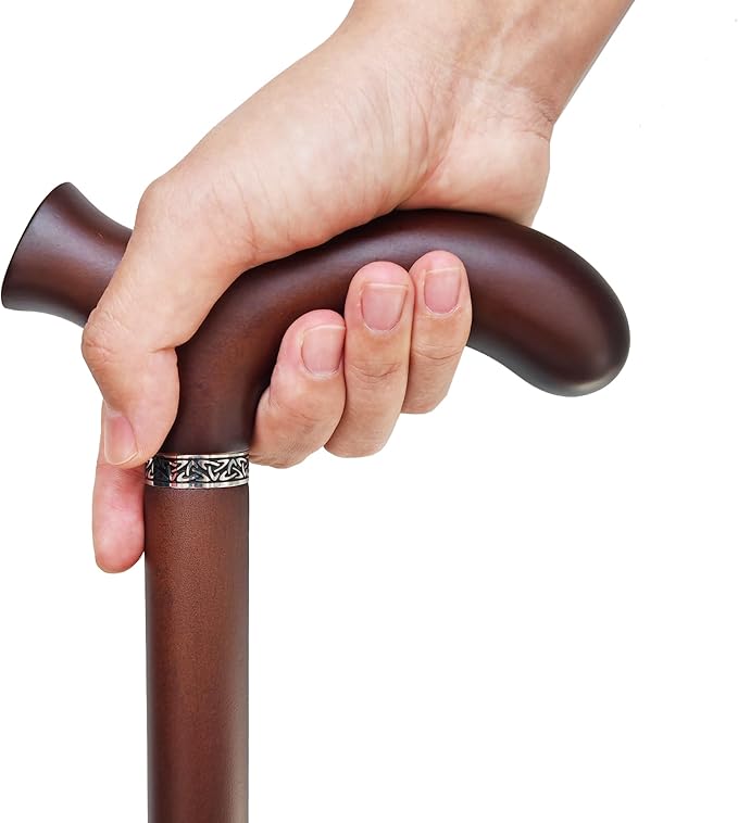 Wooden Walking Cane with 5 Height for Men and Women, Handmade Wood Cane with Comfort Grip Handle, Supportive Mobility Aid for Seniors, Fashionable & Classic Lightweight Stick