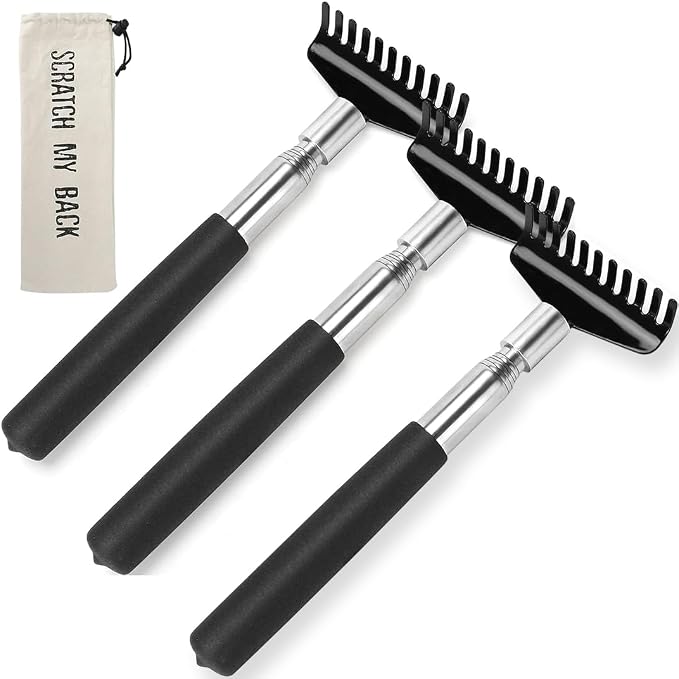 3 Pack Oversized Portable Extendable Back Scratcher, Upgraded Metal Stainless Steel Telescoping Back Scratcher Tool with Canvas Carrying Bag