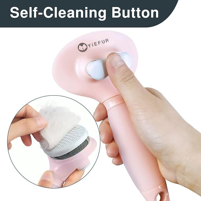 Cat Hair Brush, Soft Silicone Self Cleaning Brush for Short and Long Haired Cats, Pink Pet Grooming Comb, Cat Shedding Brushes