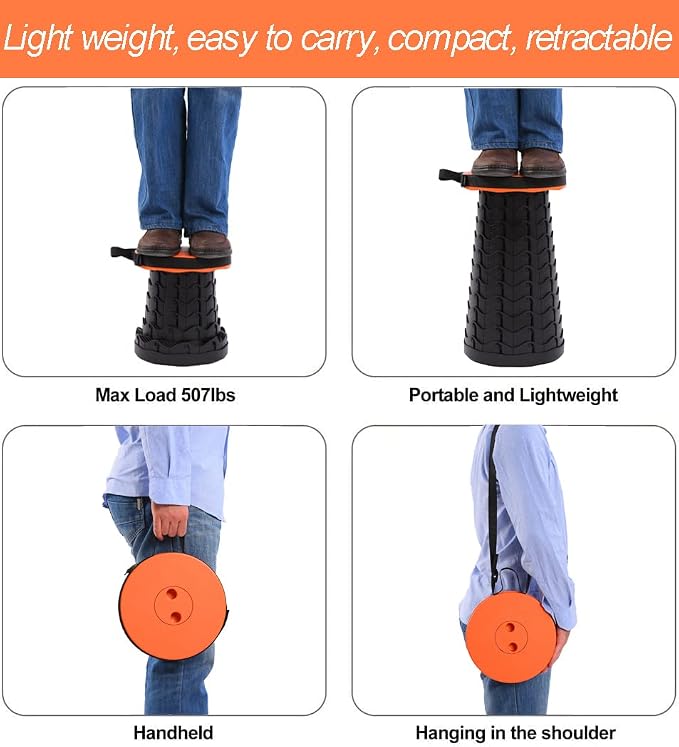 Fishboy Upgraded Collapsible Stool, 400lbs Max Weight, Lightweight But Sturdy, Portable Retractable Folding Telescoping Foldable Camping Stool for Adults Outdoor Fishing Hiking BBQ