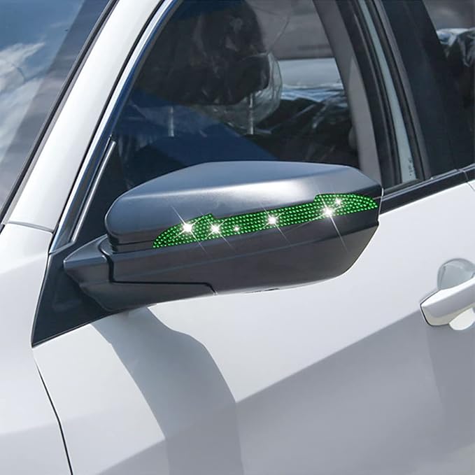 4PCS Bling Car Door Handle Scratch Protector, Green | 5.75x0.39 Inch, Universal fit, side panels/mirror edges, stainless steel, rhinestones, adhesive backing, exterior accessories