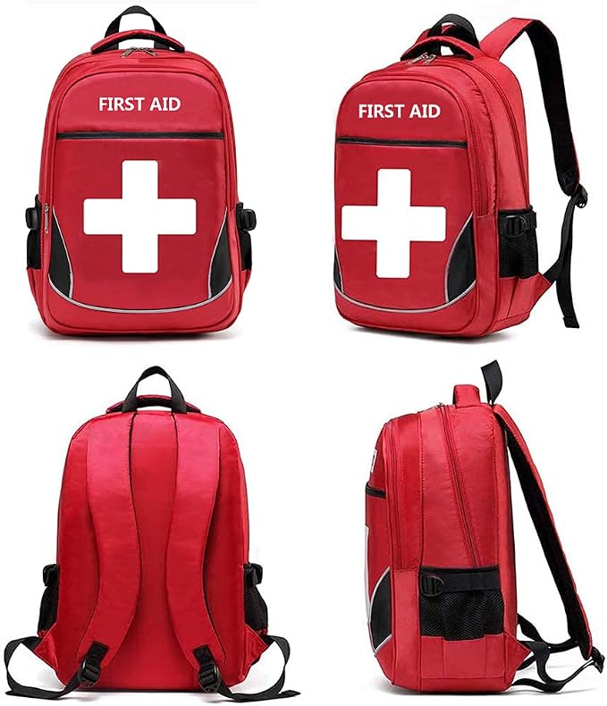 First Aid Bag Empty Red Emergency First Responder Trauma Multi-Pocket Traveling Field Trips Camping Essentials (Red, 1 Piece)