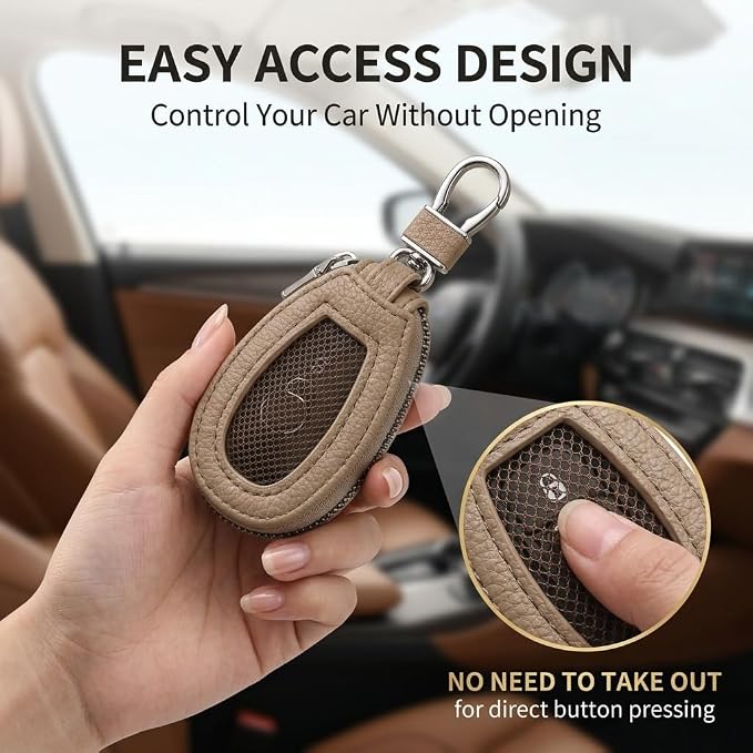 1PC Car Key Fob Case, Leather Car Key Holder for Purse, Automotive Smart Key fob Holder with Hook, for Remote Key Fob