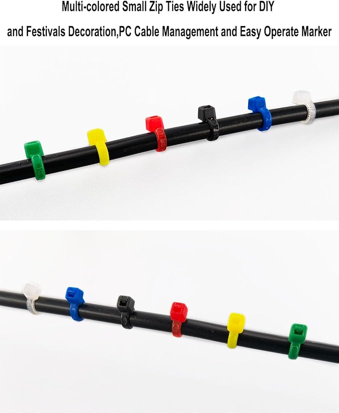 HS Colored Zip Ties Neon Small Nylon Wire Ties Assorted 6 Colors (Green,Yellow, Black, White, Blue, Red) 4 Inch for Crafts,Bulk 600 Pack