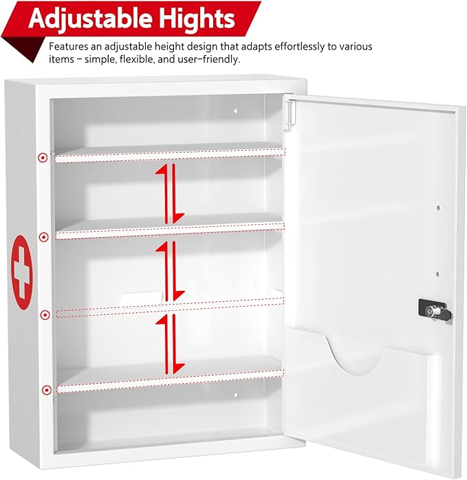 Wall-Mount Locking Medicine Cabinet: Large Metal Storage Organizer Box with Combination & Key Lock - Secure First Aid Medicine Cabinet for Bathroom Home Office(20.6" H x 15.75" W x 5.98" D)
