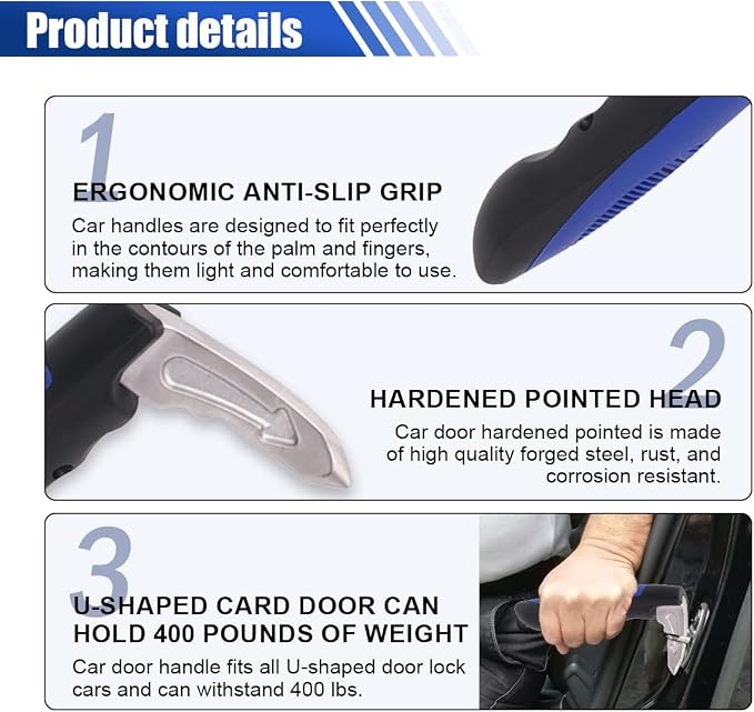 KITUREK Car Handle Assist, Multifunction Auto Door Assist, Elderly & Handicapped Support, Window Breaker Emergency Tool, Grab Bar (Blue 1 PC)