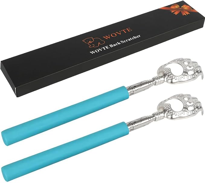 WOVTE Bear Claw Extendable Blue Back Scratcher for Men 2Pack | Stocking Stuffers for Men Women Adults, Mothers Day Fathers Day Christmas Birthday Gifts for Men Women Mom Dad Husband
