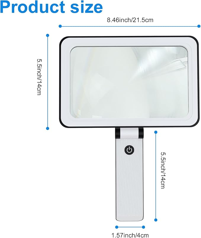 5X Magnifying Glass with Light,Foldable Acrylic Lenses Handheld Magnifying Glass,Lightweight Rectangular Magnifier for Seniors Reading、Close Work、Observe The Stamps