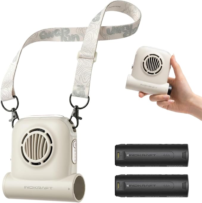 InoKraft Waist Fan with 2 Swappable 4Ah Batteries | Portable Rechargeable Fan for Hiking & Travel, Clip-On Waist Fan, Extended Runtime for Long Trips, 49 ft/s Turbo Airflow