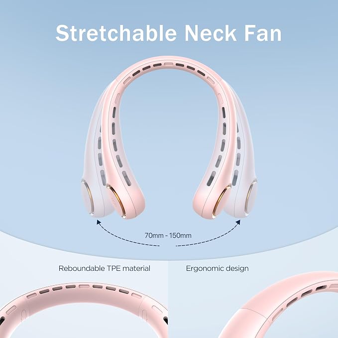GULAKI Portable Neck Fan, Personal Fan with 4000mAh Battery, Rechargeable Neck Fan with 3 Speeds and 64 Cool Lights, Birthday Gifts for Men Women Mom Dad, Hands Free Cooling fan for Summer(Pink)