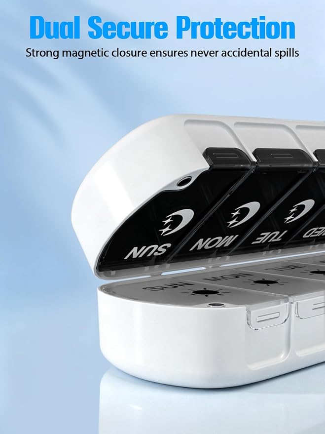 Gelibo Pill Organizer 2 Times a Day,Magnetic Foldable Weekly AM PM Pill Case, Large Travel Pill Box for Vitamins,Supplements,Medication Organizer 7 Day,Never Spill Pills,Easy to Open for Arthritis