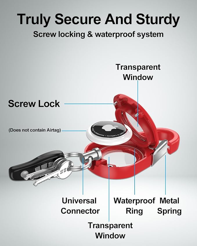 SCALLOP for AirTag (1st & 2nd Gen) Keychain with Carabiner,Thick Hard PC Air Tag Holder,IPX8 Waterproof,Secure Lock