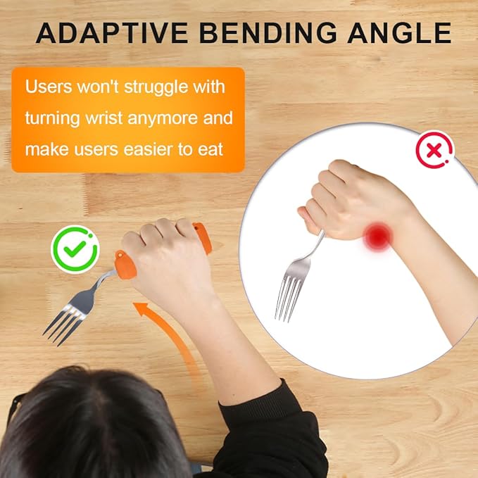 Adaptive Utensils,Weighted Utensils Angled Fork,for Tremors Parkinsons Limited or Weak Grasp Elderly,Lightweight Ergonomic Cutlery with Non-Slip Easy Grip Handles(Right Hand,Orange,Pack of 1)