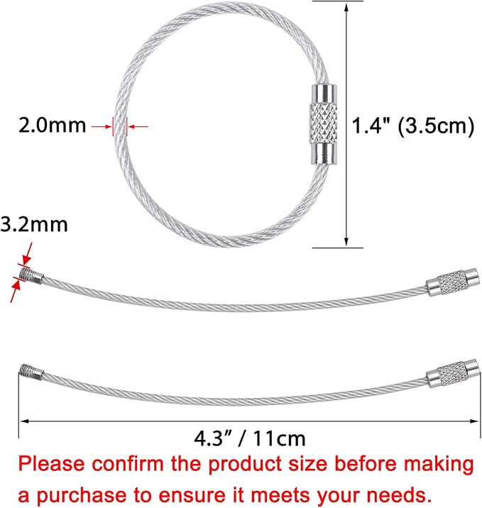 Wisdompro Wire Keychain Cable, 4.3/6.3 Inch Stainless Steel Wire Keyrings | Heavy Duty Wire Key Rings Metal Wire Cable Key Chain Loop for Luggage Tags, Keys, Crafts and ID Tags