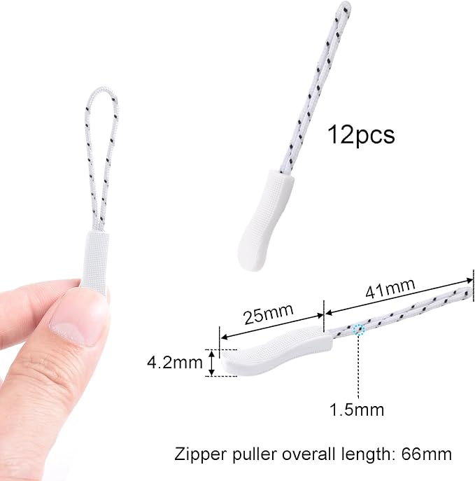 CooBigo 12Pack Zipper Pull Replacement, Golf Bag Zipper Pull Replacement Tab for Backpack, Jackets, Pants, Boots, Coats, Luggage - White(Universal Extender), #08 White(12 PACK)