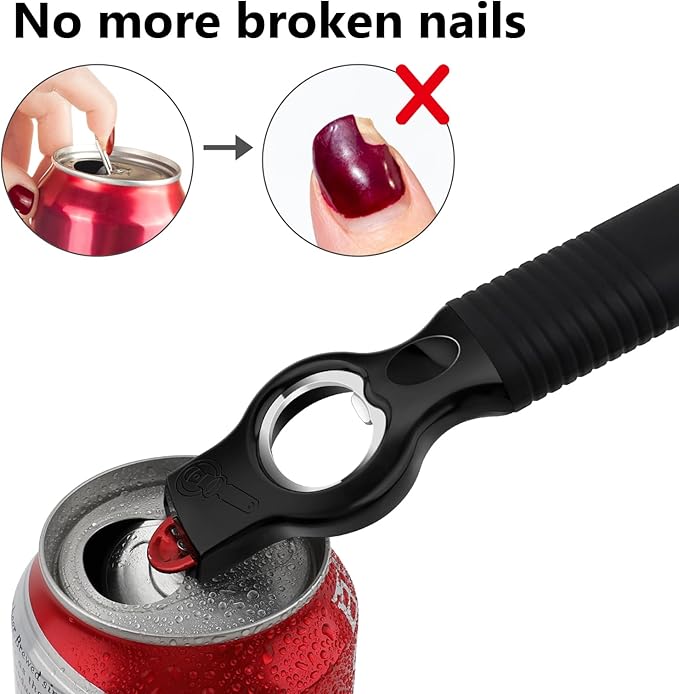 2-Pack Magnetic Beer Bottle Opener & Soda Can Opener, 2-in-1 Bottle Opener and Can Tab Opener Tool for Bartender, Long Nails, Arthritis, Seniors, Silicone Handle with Build in Magnet - Black