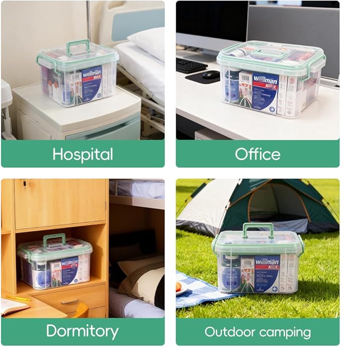 DOUKE 15qt Clear Medicine Organizer Storage Box with Handle, Plastic Empty First Aid Box with Tray, Multipurpose Medical Storage Container, Medication Organizer Chest for Home, Baby, Elderly, Dorm