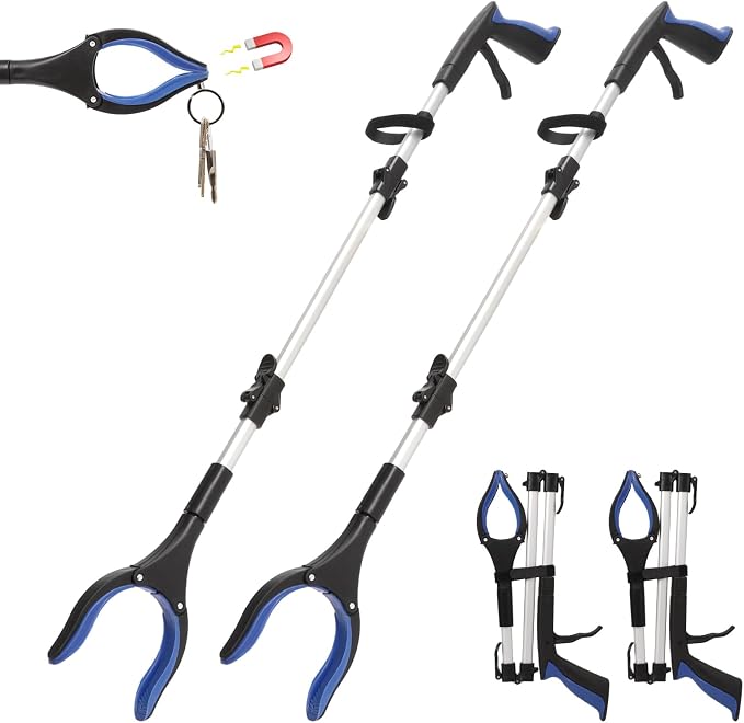 2-Pack Grabber Reacher Tool, 36" Foldable Trash Picker Upper | Extra Long Heavy Duty Grippers with Magnets & Rotating Jaw - Pickup Tool for Seniors, Mobility Aid, Trash Picker
