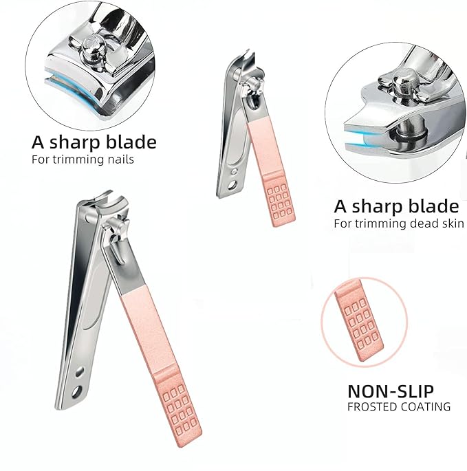 Manicure Set Women Men Nail Clipper Set Stainless Steel Toe Finger Nail Clippers Personal Care Tool with Travel Case Manicure Tool Women Men Valentine's Day Gifts Grooming Kit for Mother Wife