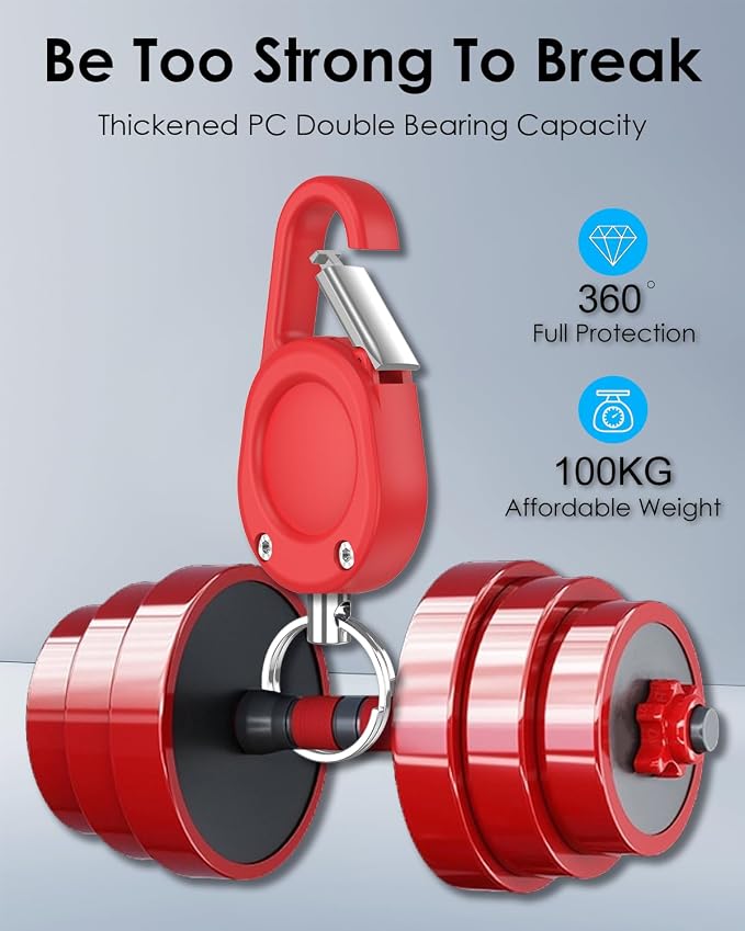 for Airtag Keychain,IPX8 Waterproof AirTag Holder with Carabiner,Hard PC,Lock Clip,Universal Wheel Keyring,Air Tag Keychain for Apple Airtag (Red 1 Pack)