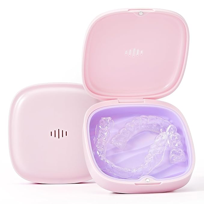 Retainer Case Slim Aligner Case with Vent Holes Removable Inner Tray Silicone for Easy Cleaning (1Pack Pink Purple)