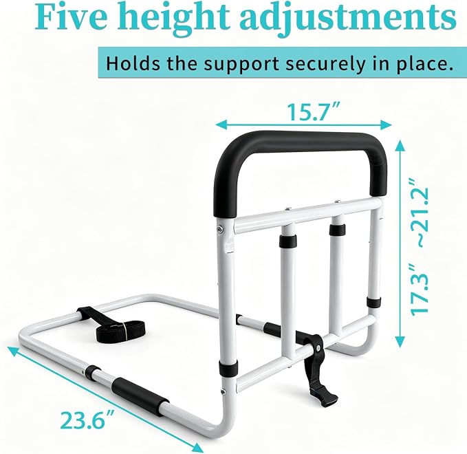 AOHHL Bed Rails for Elderly Adults Safety Adjustable Heights Storage Pocket Assist Support Side Railings for Seniors Citizens Slides Under Mattressbed Cane Bed Guard Bed Handles Bars