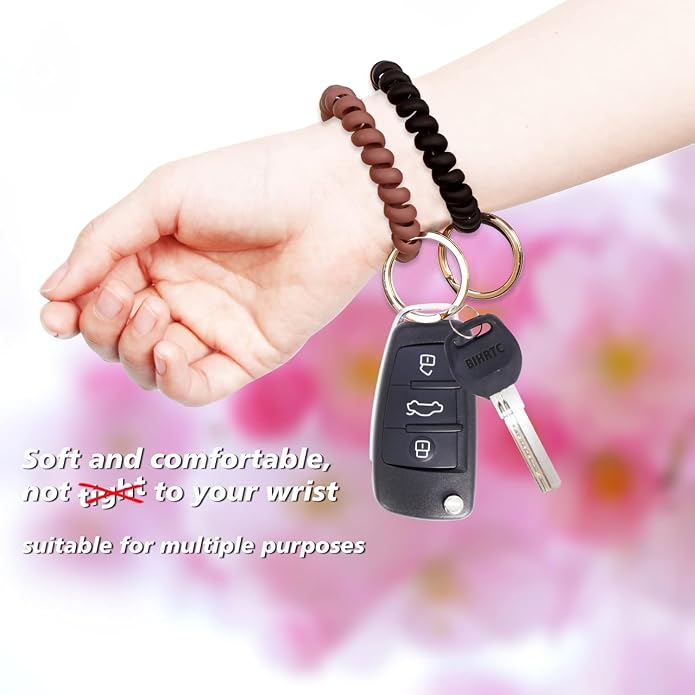 BIHRTC Stretchable Wristband Wristlet Keychain Elastic Coil Spring Spiral Key Chain for Gym Pool Sauna Outdoor Activities
