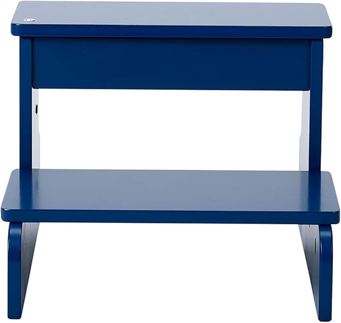 BIRDROCK HOME Wooden Step Stool - Navy Blue – Decorative - Strong Sturdy Wood 2 Steps - Step Helper for Kitchen Sink – Bathroom Toilet Stepping – Lightweight Construction