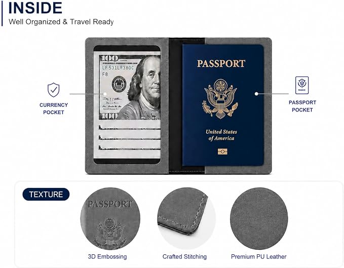 Ciana Passport Holder for Travel, RFID Passport Wallet, Leather Passport Cover & Card Holder for Men & Women, Slim Travel Wallet, Passport Case (Gray)