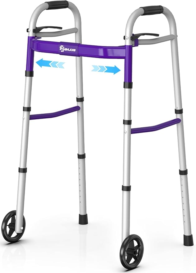 Whlicks Narrow Folding Walkers for Seniors,Aluminum Lightweight Walkers with Wheels, Adjustable Width and Height Front Wheel Walker for Elderly and Disabled, Supports up to 350 lbs
