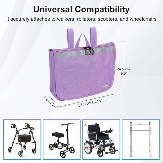 supregear Wheelchair Carry Bag - Accessories Pouch for Rollator, Walkers, Power Wheel Chairs and Knee Scooters - Side Armrest Storage Organizer for Elderly Seniors - Lightweight Portable Travel Tote
