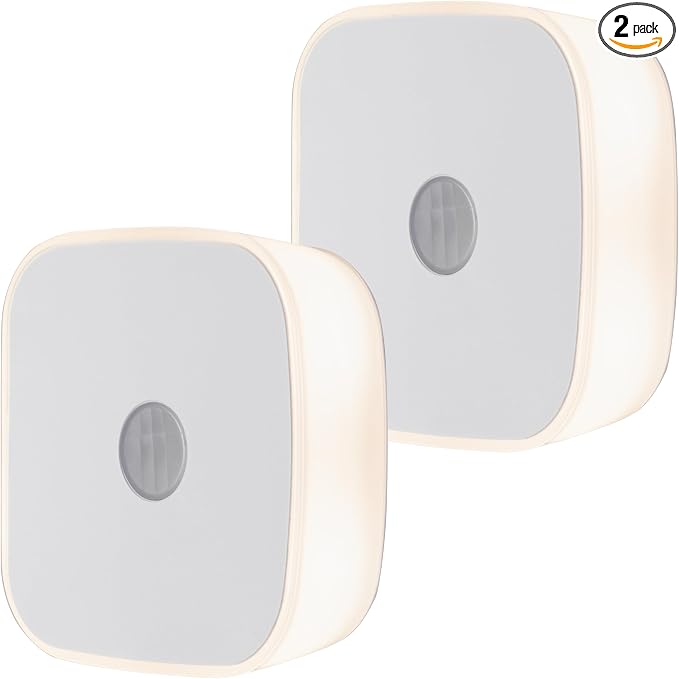 Energizer LED Motion Sensor Night Lights Plug Into Wall Dusk to Dawn Sensor Home Decor Apartment Essentials Ambient Lighting Nightlight 85617 2 Pack
