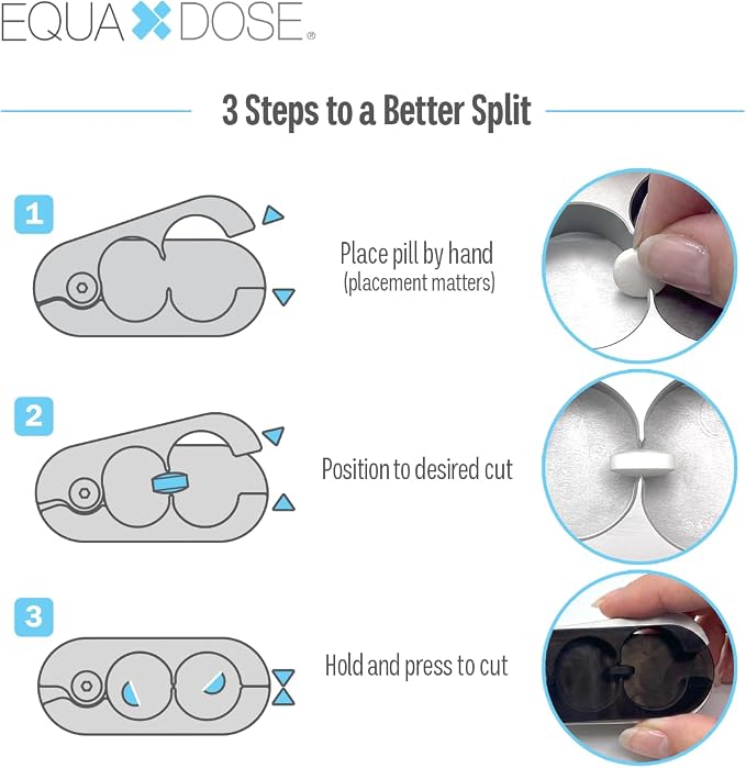 EQUADOSE Pill Splitter with Premium and Durable Aluminum Blades, Safely and Cleanly Cuts Small and Large Tablets, Vitamins, and Pills, Easy Tablet Divider for Accurate Medication Dosing, Black