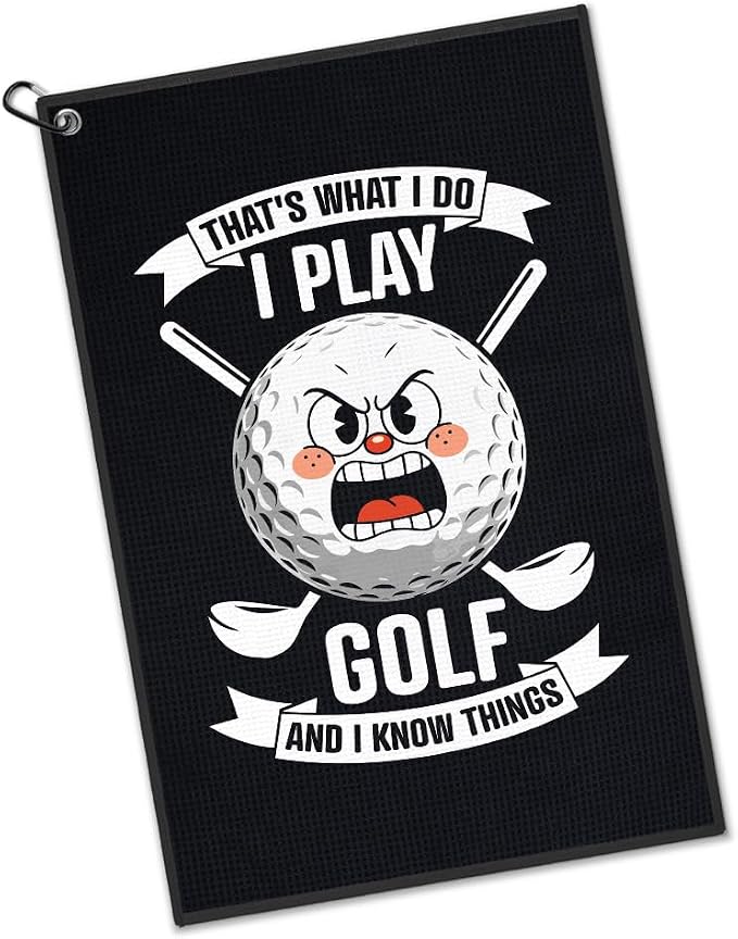 I Play Golf And I Know Things Golf Towel with Clip, Funny Golfing Accessories for Men Women, Birthday Retirement Gifts for Golfer Sport Lover, Golfing Gifts for Friend Dad Mom Grandpa