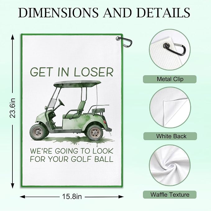 DYJYBMY Get in Loser Funny Golf Towel with Clip, Watercolor Style Golf Cart Towel for Men Women, Humor Golfing Gifts for Family Friend Coworker, Retirement Thank You Gifts for Golfer Golfing Lover