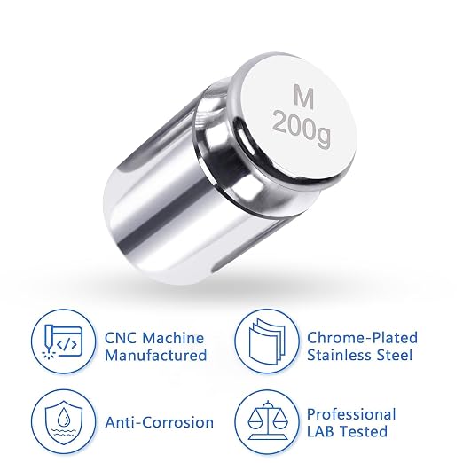 QP Calibration Weights, 200 Gram OIML Class M1 High Precision Scale Weights, Stainless Steel Gram Weights, Chrome Finish, Scale Calibration Weights for Digital Scale, Kitchen Scale, Pocket Scale