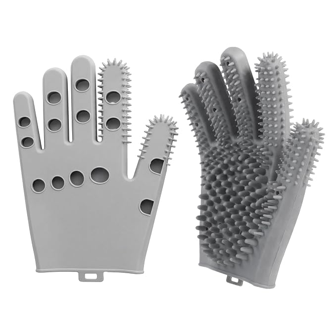 Pet Grooming Gloves for Cats & Dogs, Silicone Pet Hair Removal Glove for Bathing, Shedding & Massage, Gentle Cat & Dog Grooming Glove for Long & Short Hair Pets（Grey-Medium）