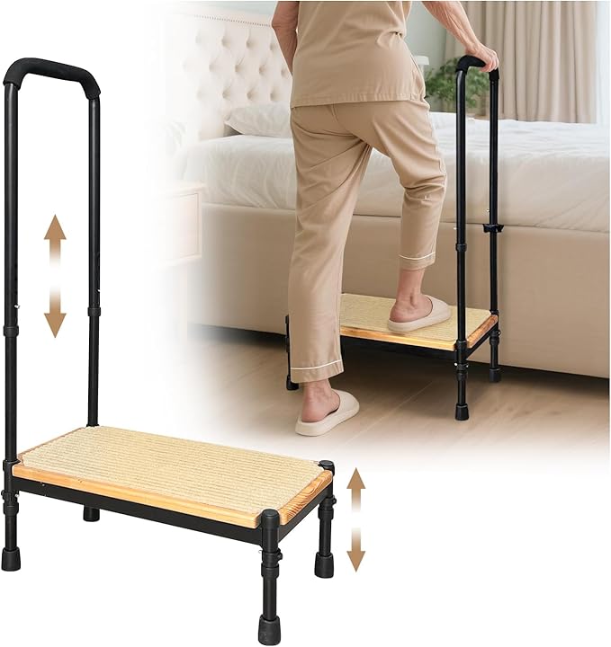Step Stool with Handle for Elderly Adults, Medical Bedside Stepping Stool for High Beds, SUV Rv Car Safety Steps, Bedroom Bathtub Foot Stool Stairs Platform Adjustable Handrail Heavy Duty 400lb