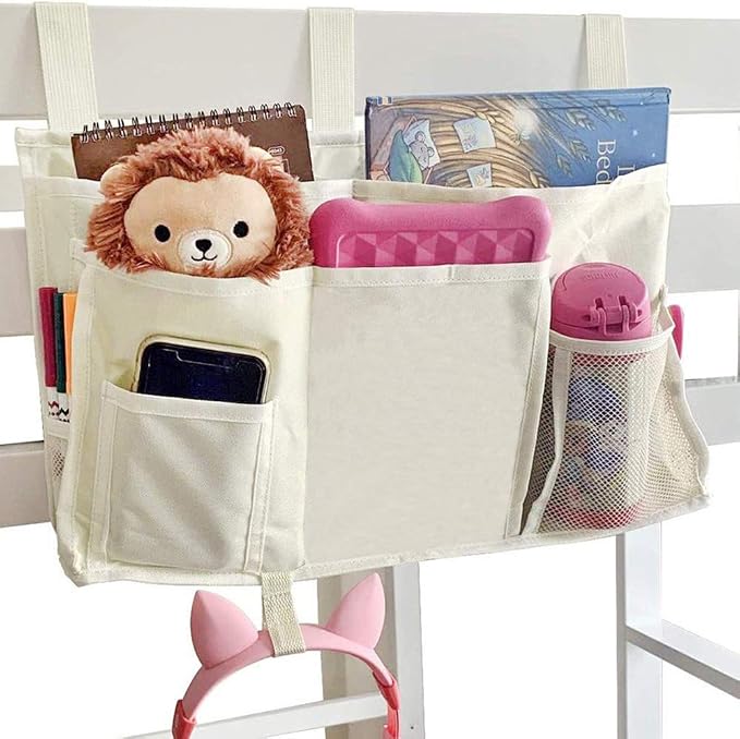 Bunk Bed Organizer - Bedside Storage Caddy with Pocket, Hanging Organizer for Dorm Room, Hospital Bed Rail and More (Cream)