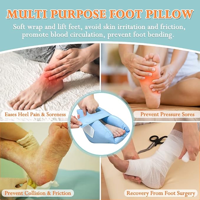 Heel Protectors Cushion Pain Relief Foot Pillow for Pressure Sores Foot Support Boot Surgery Recovery Supplies for Elderly Bedridden Pressure Ulcer Cushions Ankle Pillow for Bed, Wheelchair (1 Pair)