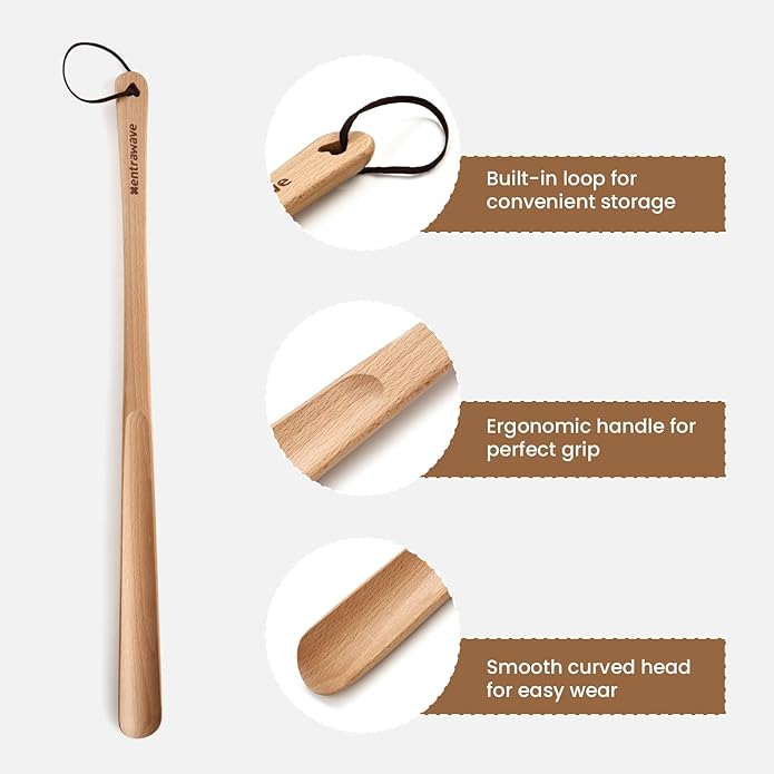 Wooden Shoe horn Long Handle for Seniors -23.6in Long handled ShoeHorn