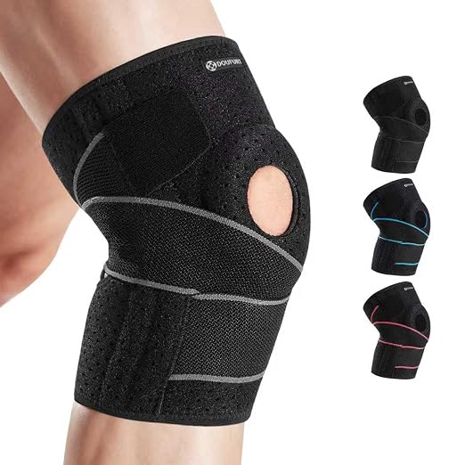 DOUFURT Knee Brace for Men & Women, Side Stabilizers & Patella Gel Pads | Plus Size Adjustable Knee Brace Support Relieves Meniscus Tears, Knee Pain, Arthritis, ACL/MCL Recovery, Daily Activities