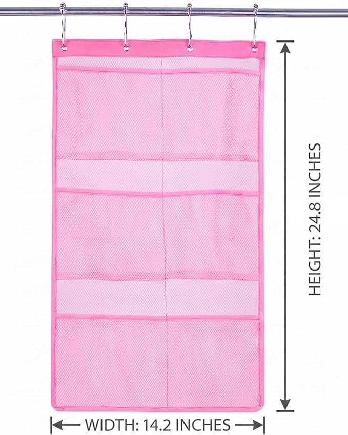 ALYER 6 Storage Pockets Hanging Mesh Shower Caddy,Space Saving Bathroom Accessories and Quick Dry Bath Organizer,Pink