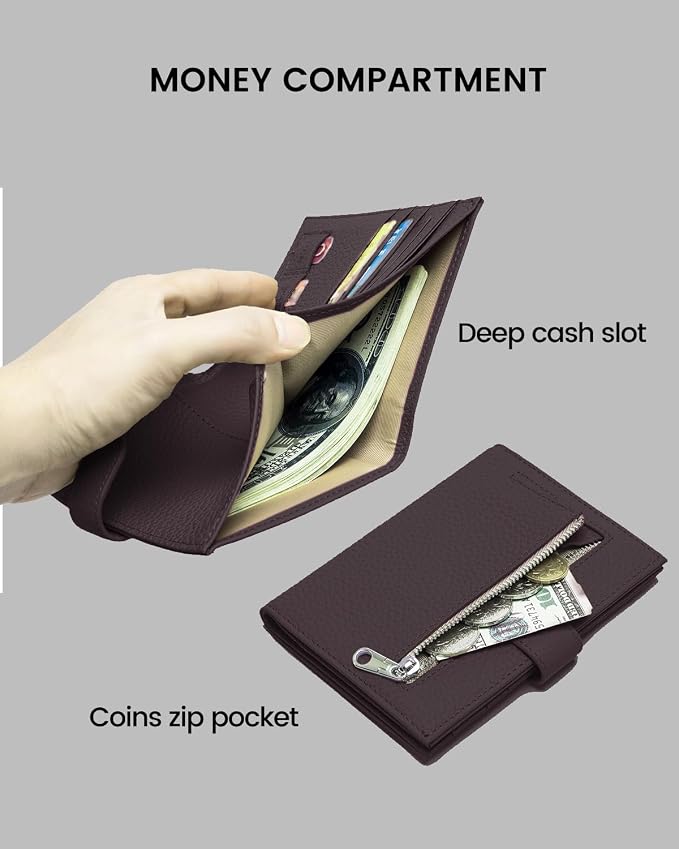 Karmiir RFID Passport Holder Travel Wallet for Women, Leather Passport Cover with Card Holders SIM Slots, Zippered Coins Pocket and Cash Slot Slim Compact Travel Wallet (Coffee)