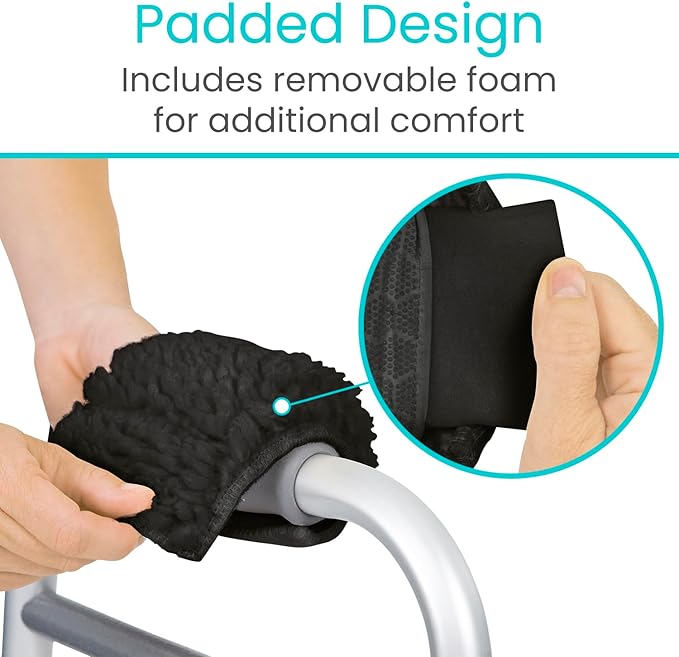 Vive Walker Handle Cushions (2-Pack) Extra Soft Sheepskin Grips - Padded Hand Cover Accessories for Folding Rolling Wheelchair, Rollator Handle, Senior, Elderly Grippers - Foam Padding for Disability
