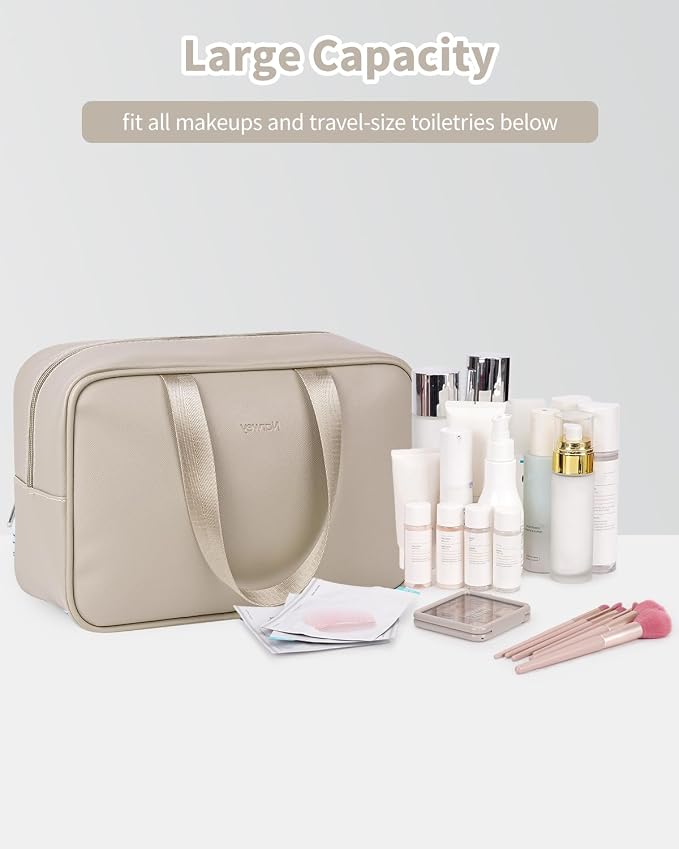 PU Leather Large Travel Toiletry Bag Women Toiletries Bag Skincare Bag Makeup Bag Organizer Make up bag Cosmetic Bag Medicine Bag for Girls (Large, Brown)