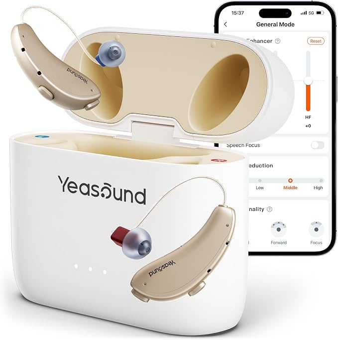 Yeasound RIC700 Plus Hearing Aids, AI Powered Noise Reduction and Clearer Speech, Hearing Aids with Bluetooth Streaming for iOS, Up to 8000Hz Clear Audio, Easy App Control, Discreet & Comfort, IPX8