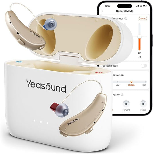 Yeasound RIC700 Plus Hearing Aids, AI Powered Noise Reduction and Clearer Speech, Hearing Aids with Bluetooth Streaming for iOS, Up to 8000Hz Clear Audio, Easy App Control, Discreet & Comfort, IPX8